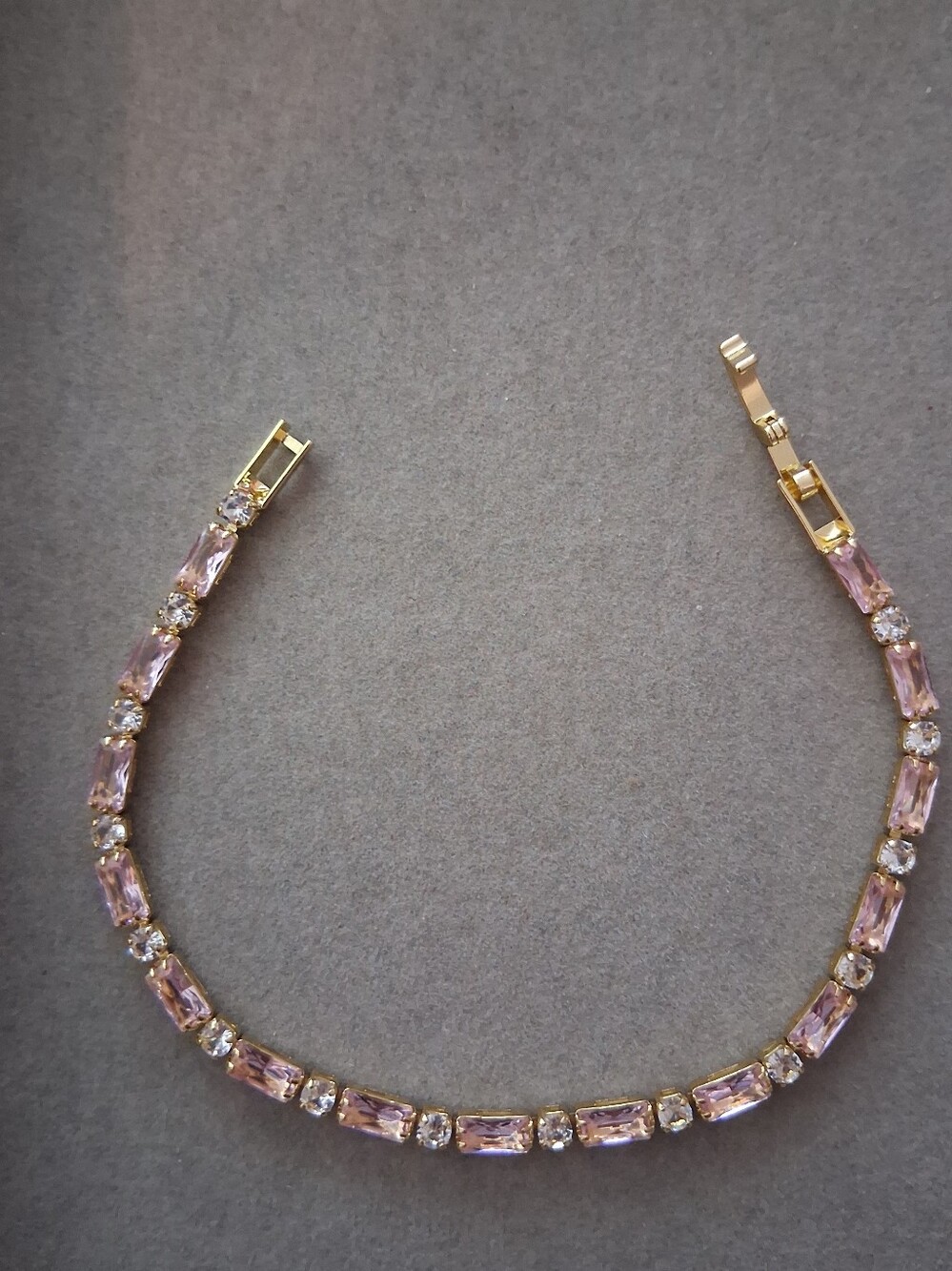 Pink & Clear Gold Tennis Bracelet